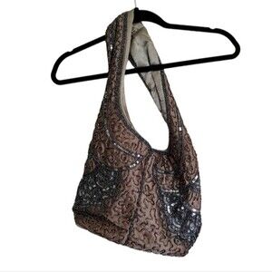 Beaded Sequined Boho Slouch Shoulder Bag